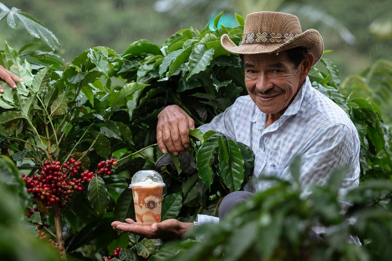 coffee beans farmer with a coffee drink